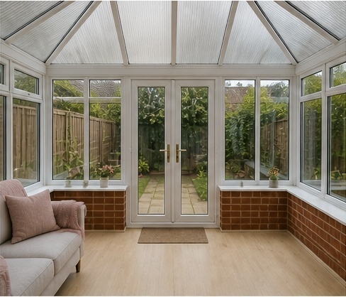 Conservatory — new warm tiled roof — before