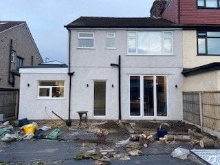 The rear extension during the build, before landscaping