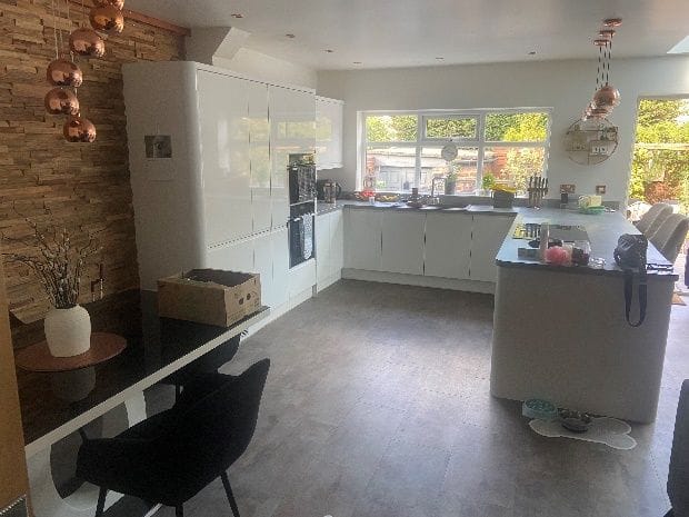 The finished open-plan kitchen, dining and sitting room