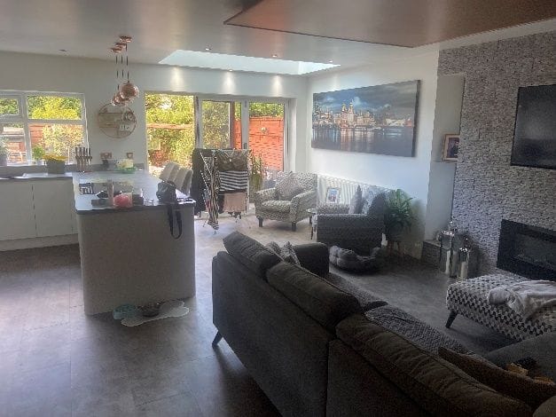 The open-plan living space looking towards the garden