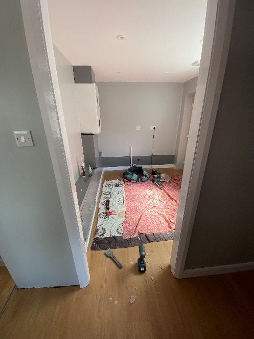 The converted garage room during the works