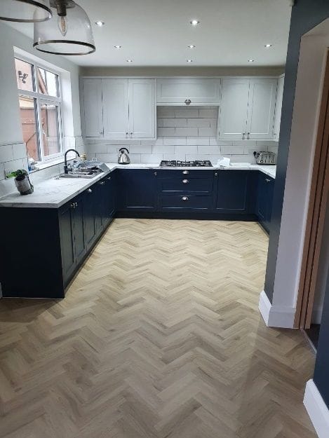 The finished open-plan kitchen in the new extension