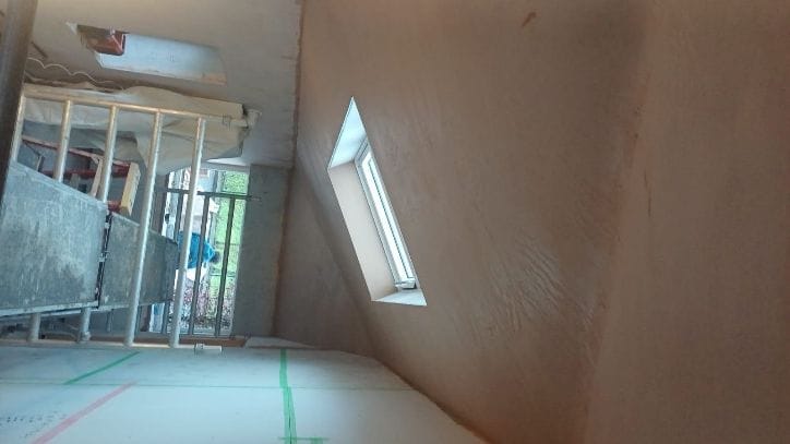 The new ceiling formed on the underside of the new pitched roof