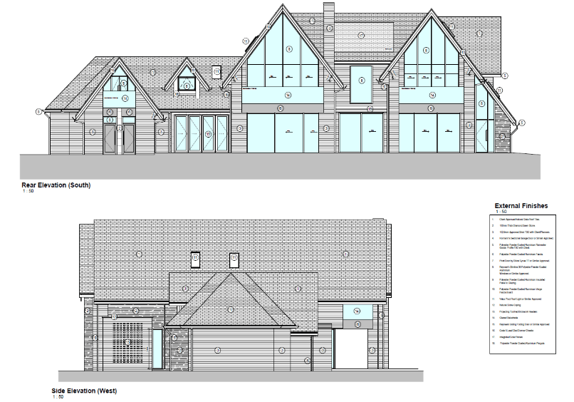 Rear and side elevations of the new detached house