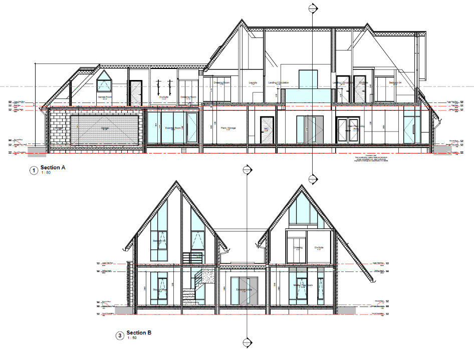 Sections A and B through a new detached house