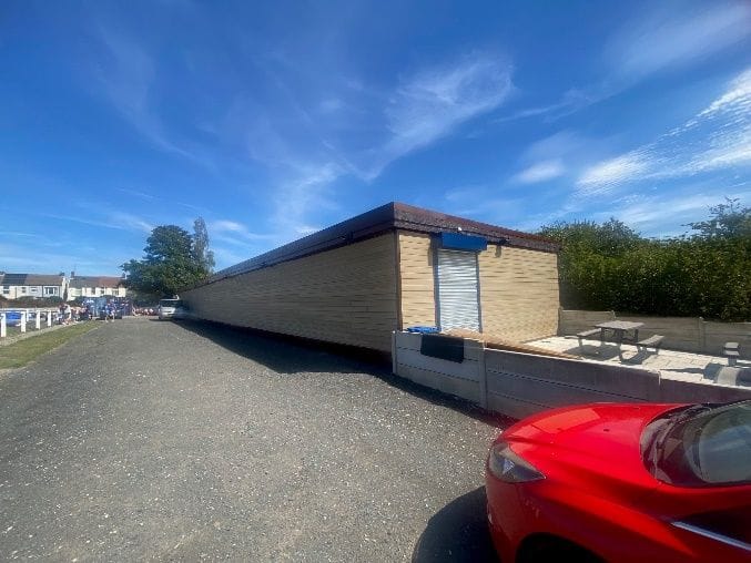 The completed function room clad in composite panels