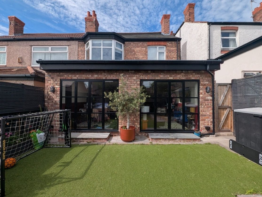 The completed full-width rear extension from the garden