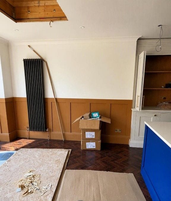 The extension and kitchen part-way through the fit-out
