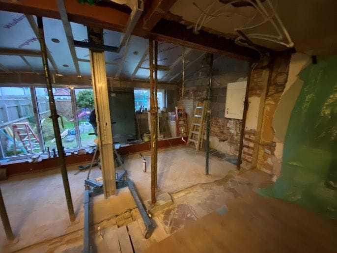 Structural steel being set in place