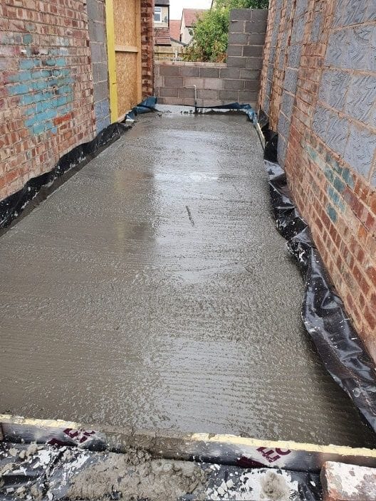The finished concrete floor slab after pouring