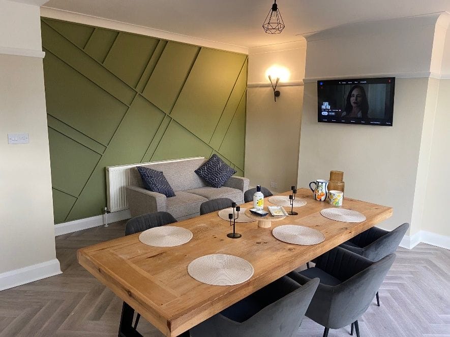 The finished dining area with bi-fold doors onto the garden