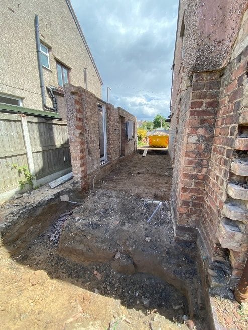 Foundations dug and the new floor level set out