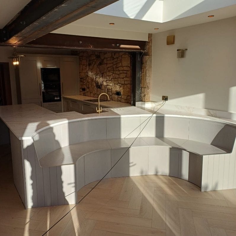 The dining bench beside the kitchen