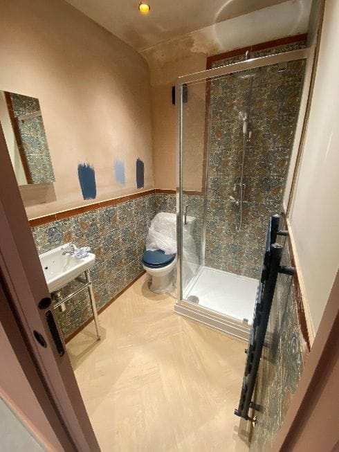 The downstairs wet room during the fit-out